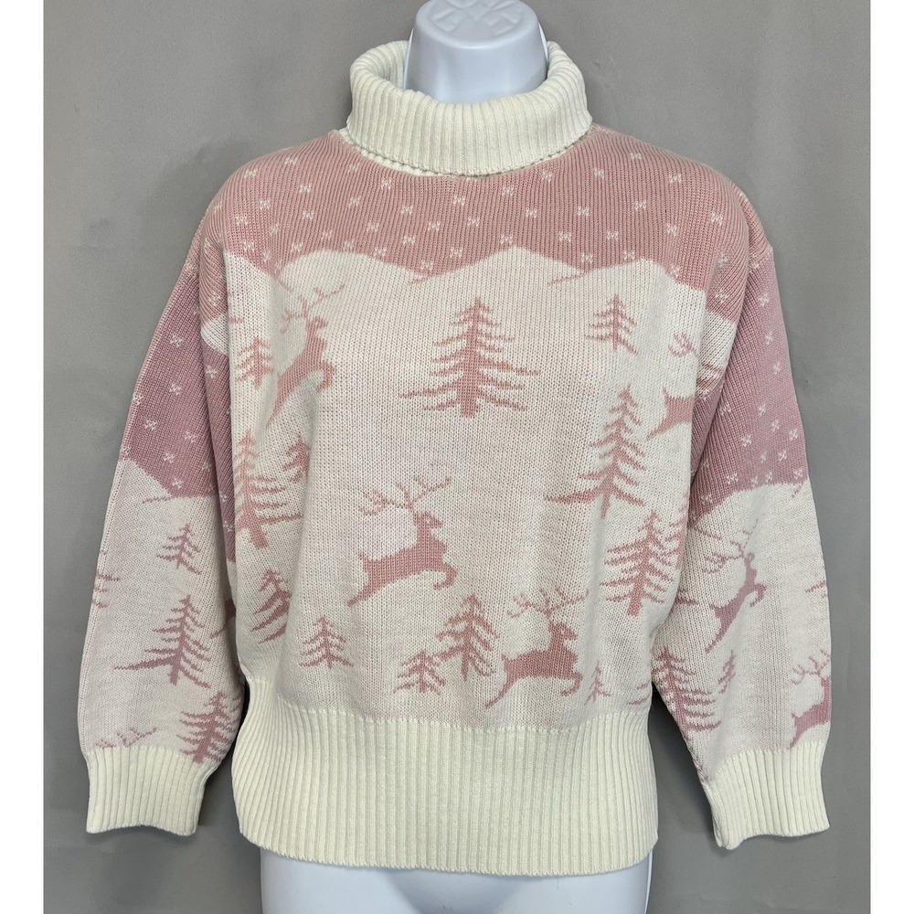 1980's Vintage Fully Fashion‎ Sweater Pink Christmas Pullover Sz 12 Y2K Made USA